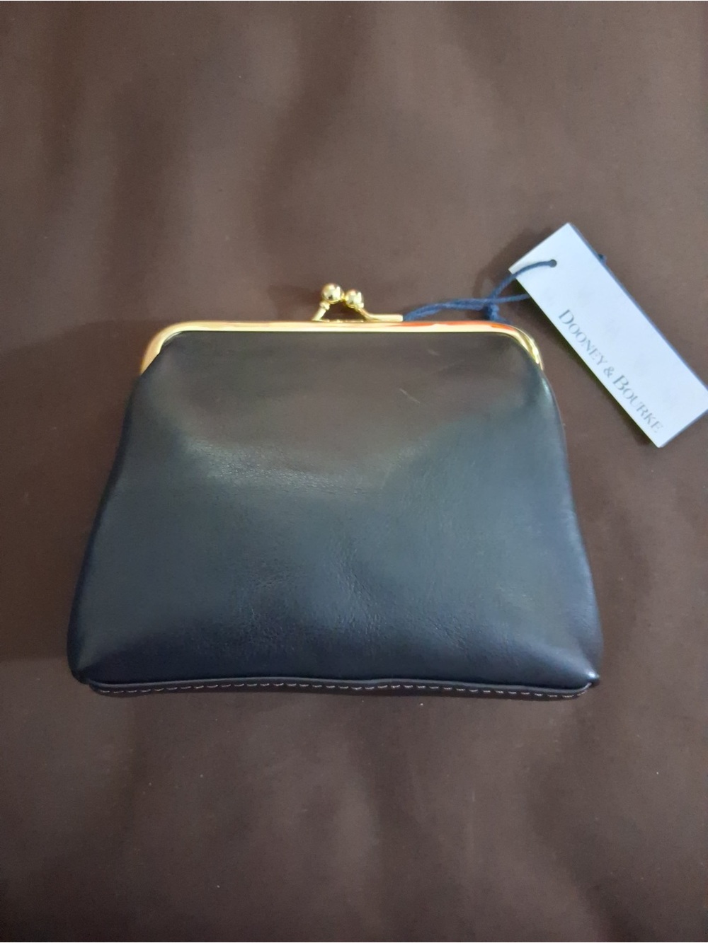 Dooney & Bourke Black Leather Kiss-Lock Coin Purse with Gold Frame